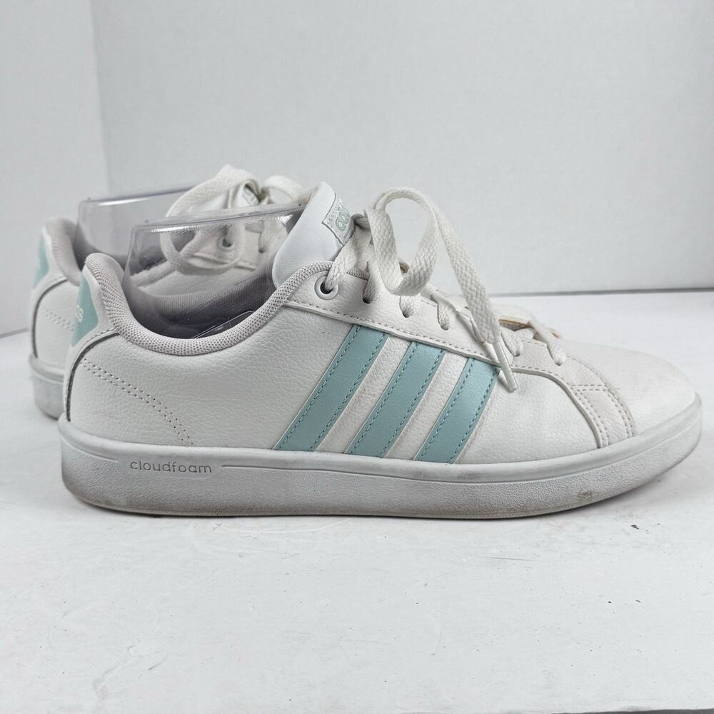 Adidas Cloudfoam Shoes White Aqua Stripe Size 8.5 Women's